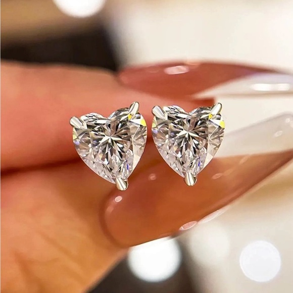 Certified 2Ct Diamond silver Earrings  - Brazil push back 925 - Picture 2 of 8